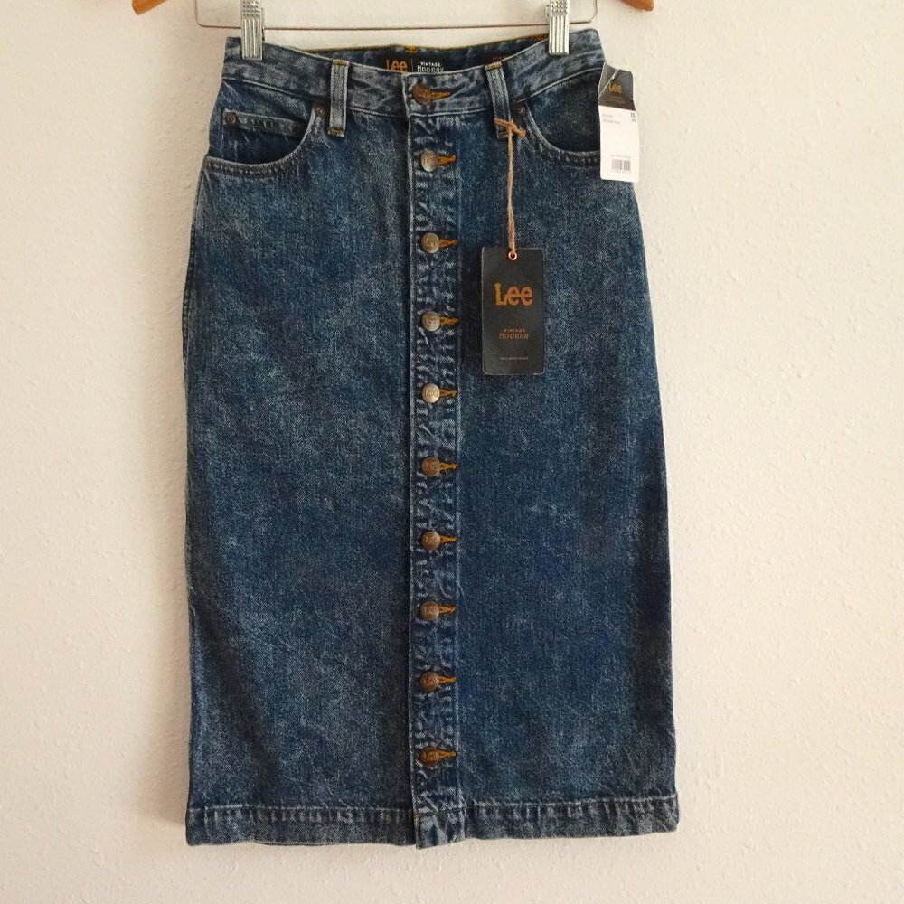Lee Denim Jean Skirt Women's Size 25 Blue High Rise Midi - Picture 1 of 10
